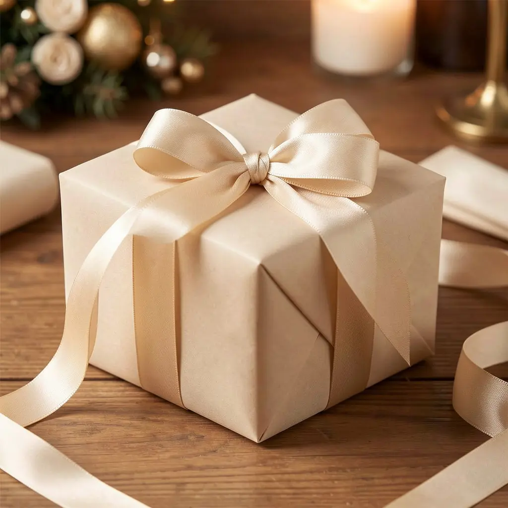 Beautifully wrapped gift with elegant ribbon