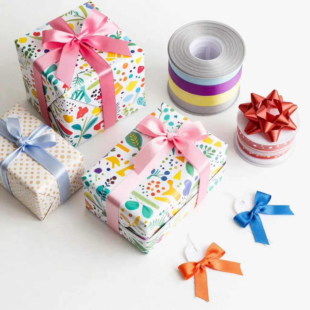 Gift wrapping materials and ribbons